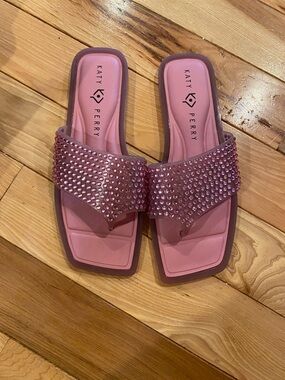 Katy Perry Collections Pink Jeweled Slide Sandals with Square Toe